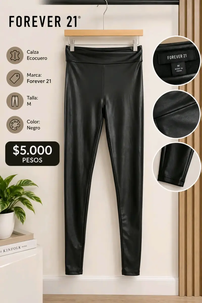 Calza Forever 21 de Ecocuero Negra Talla M