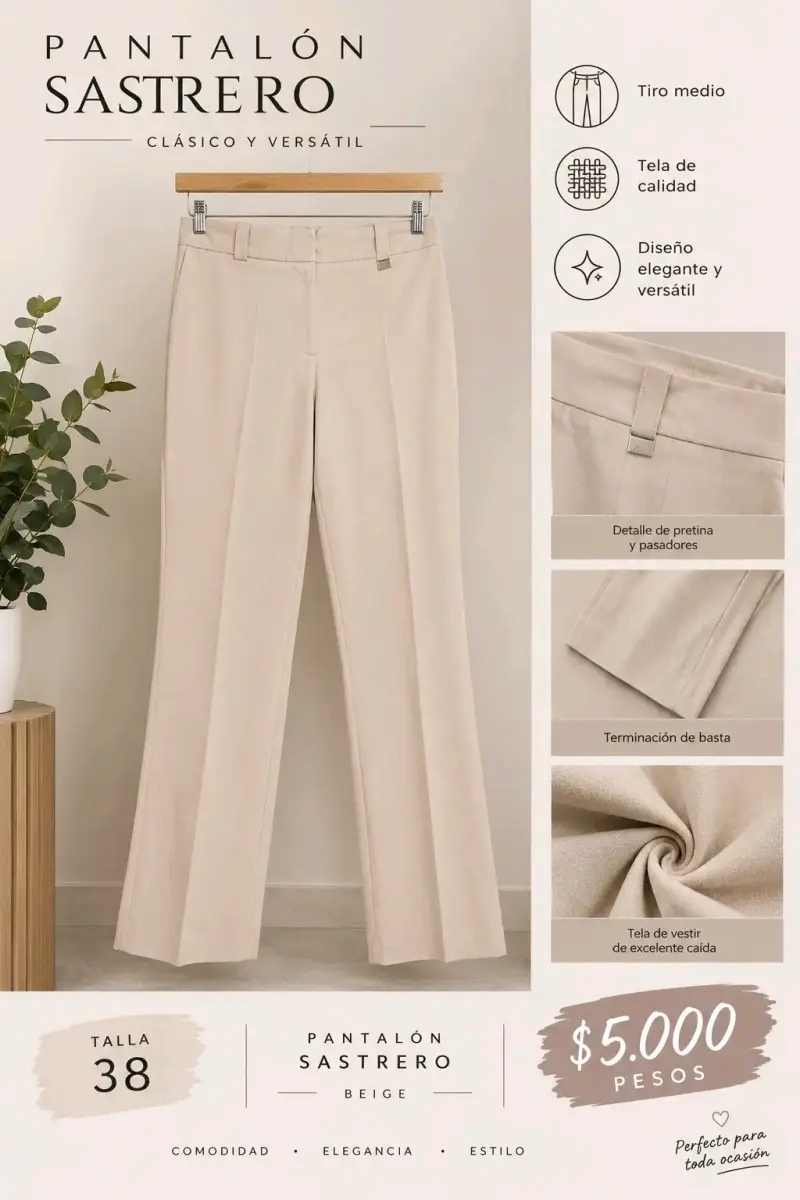 Pantalón sastre beige talla 38