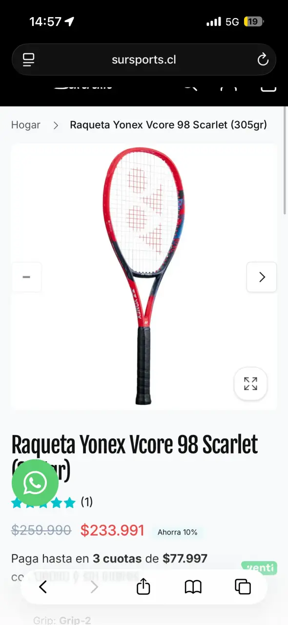 Raqueta de Tenis Yonex Vcore 98 Scarlet 305g - 1
