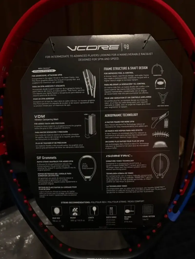 Raqueta de Tenis Yonex Vcore 98 Scarlet 305g - 4
