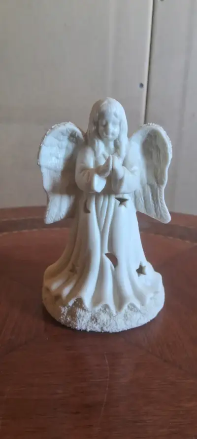 Portavelas de ángel cerámico blanco - miniatura 1