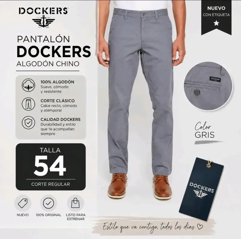 Pantalón Dockers Algodón Chino Gris Talla 54