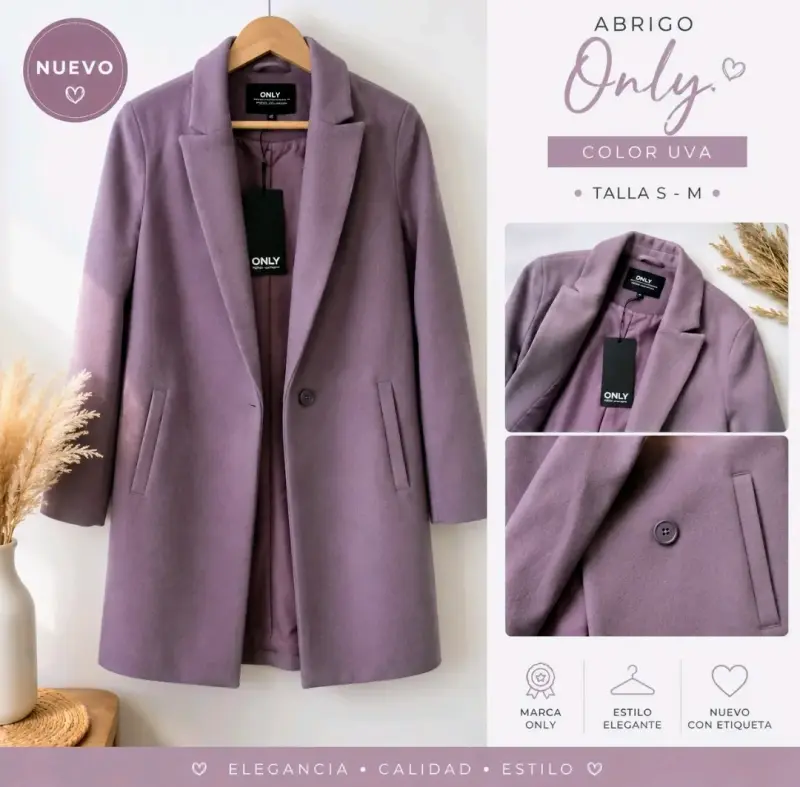 Abrigo color uva Only nuevo con etiqueta