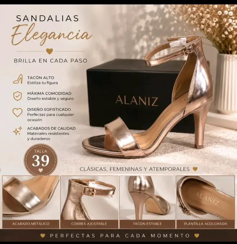 Sandalias elegantes Alaniz doradas talla 39