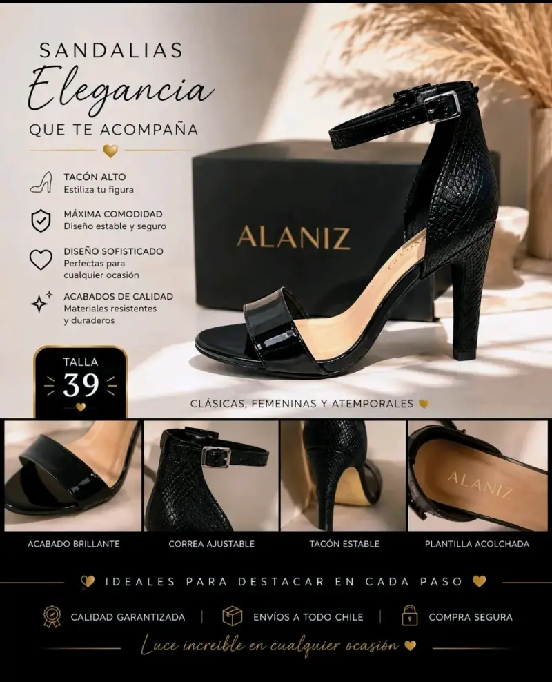 Sandalias de Tacón Alto Elegantes Alaniz Talla 39