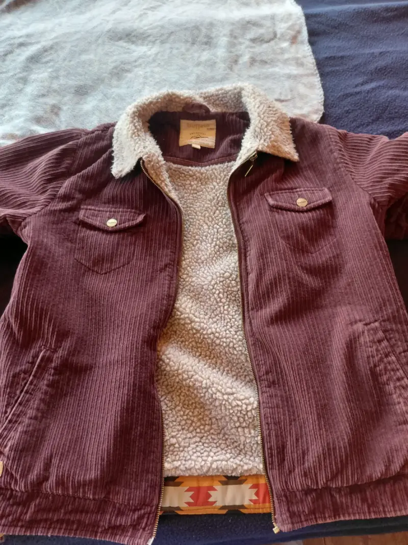 Chaqueta de pana burdeos con forro de sherpa - 1
