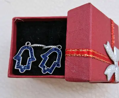Aros colgantes de plata de mano de Fátima azul - miniatura 2