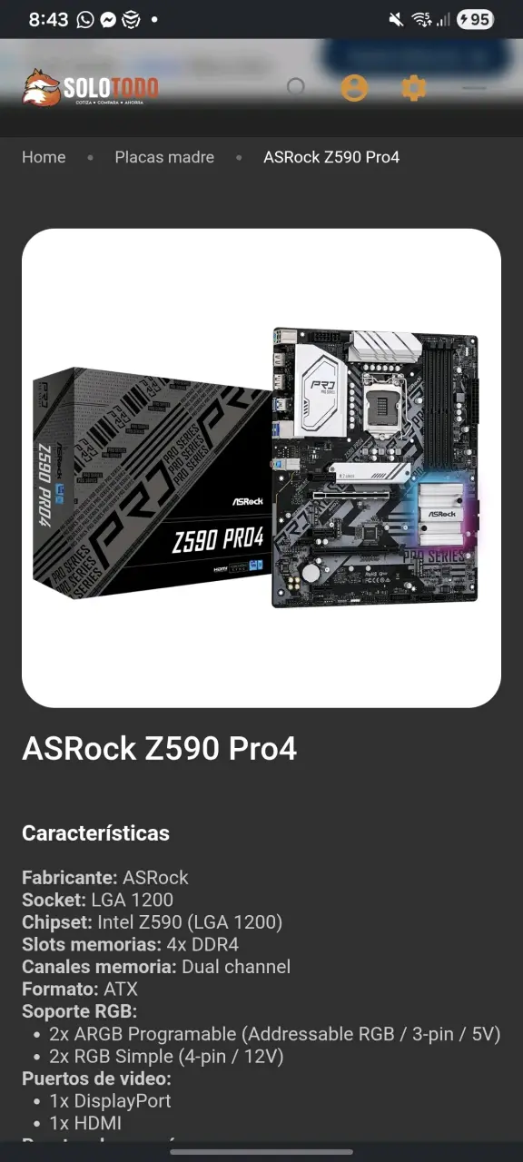 Placa Madre ASRock Z590 Pro4 LGA 1200 - 1