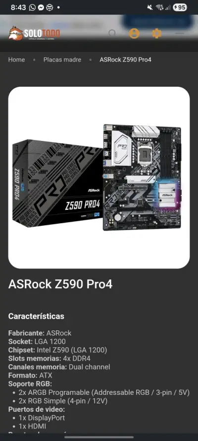 Placa Madre ASRock Z590 Pro4 LGA 1200 - miniatura 1
