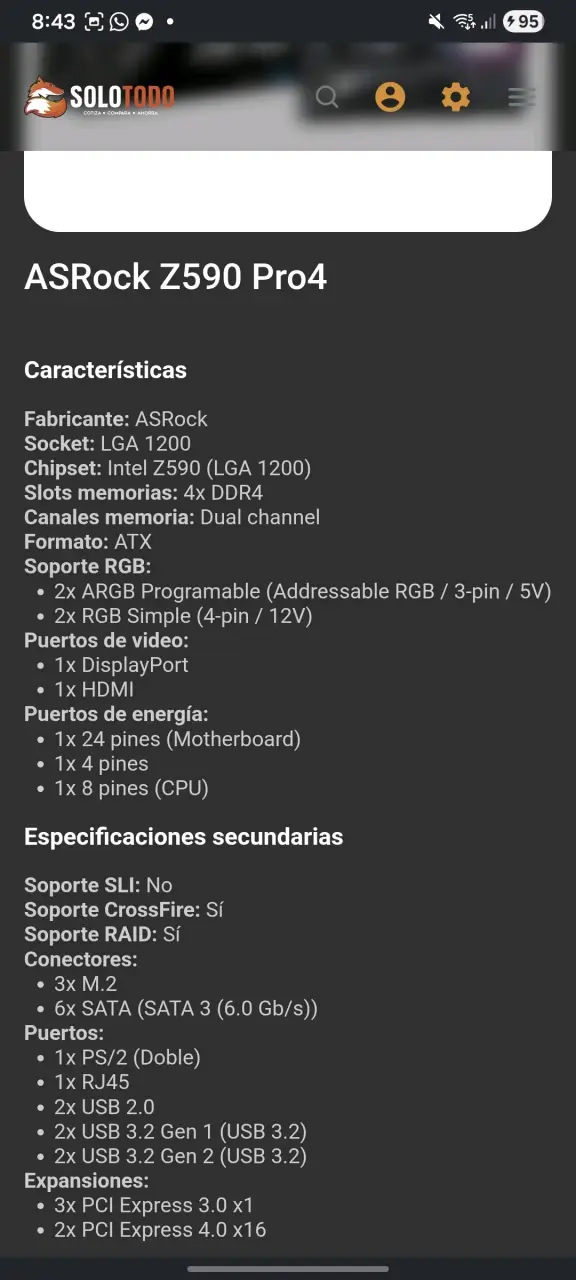 Placa Madre ASRock Z590 Pro4 LGA 1200 - 4