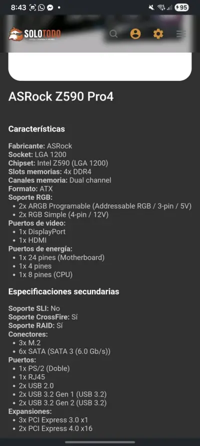 Placa Madre ASRock Z590 Pro4 LGA 1200 - miniatura 4