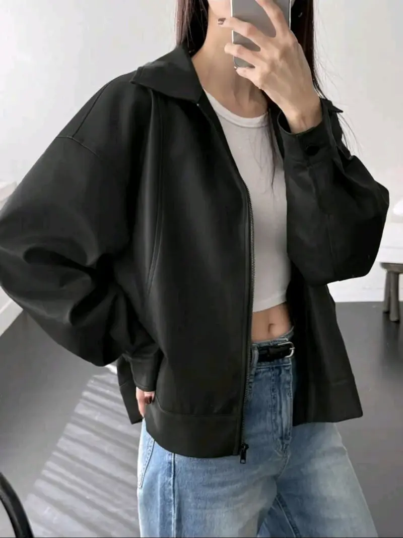 Chaqueta negra oversize para mujer - 1