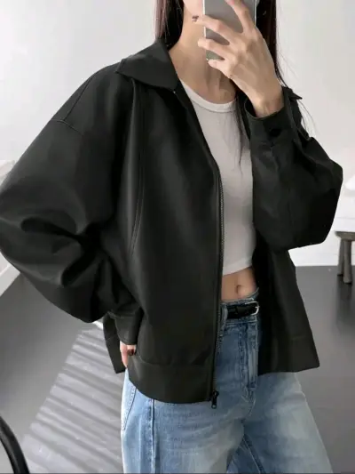 Chaqueta negra oversize para mujer - miniatura 1
