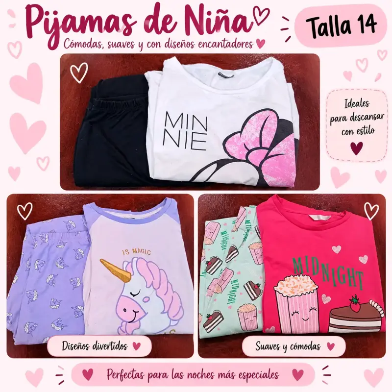 Trío de Pijamas Niña Talla 14 – 100% Algodón 💕