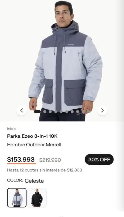Parka Hombre 3 en 1 Merrell Celeste - miniatura 1