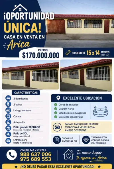 Casa en venta en Arica con 3 dormitorios y patio amplio - miniatura 1