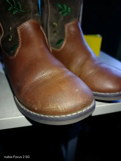 Botines de cuero marrón con bordado floral - miniatura 5