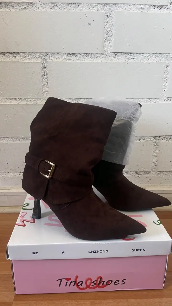 Botines de gamuza marrón con tacón Tina Shoes - 4