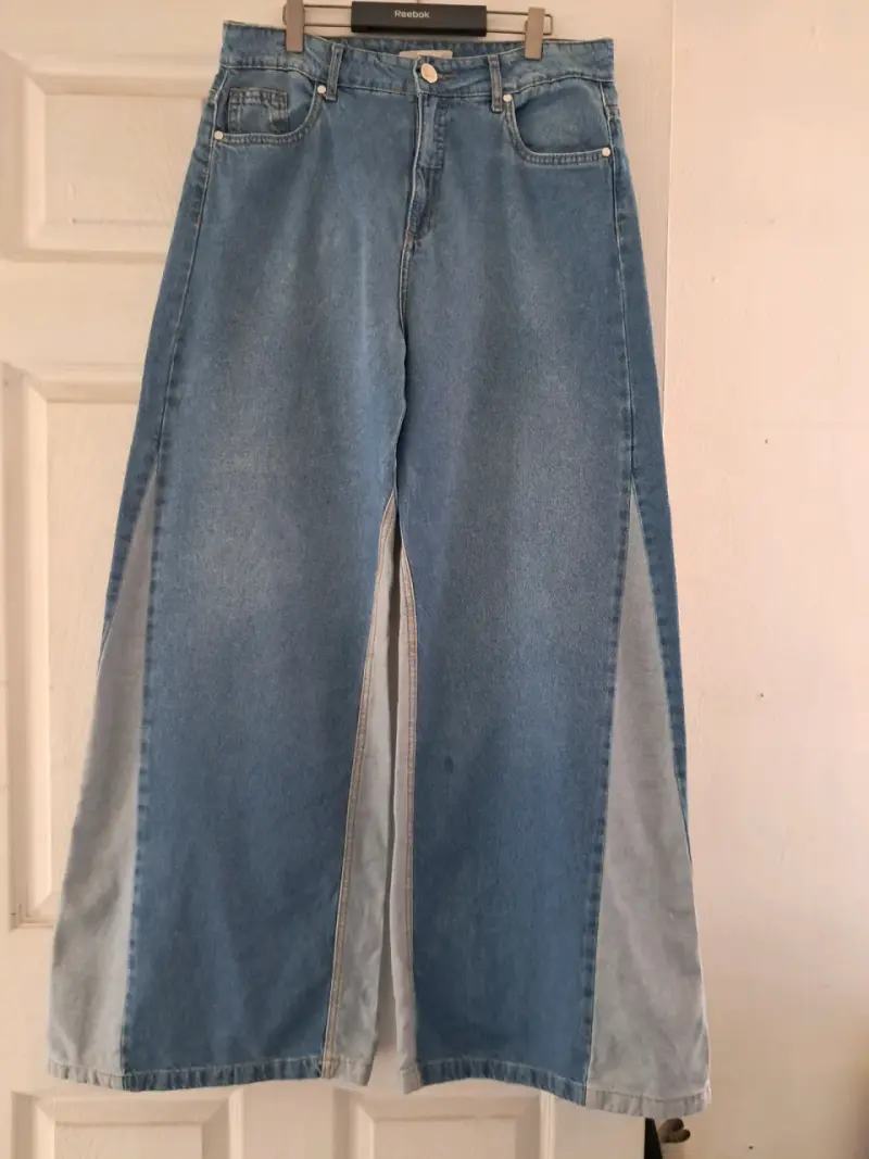 Jeans anchos de mezclilla azul para mujer - 1