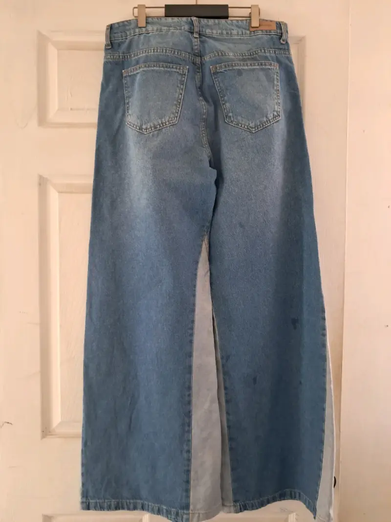 Jeans anchos de mezclilla azul para mujer - 3