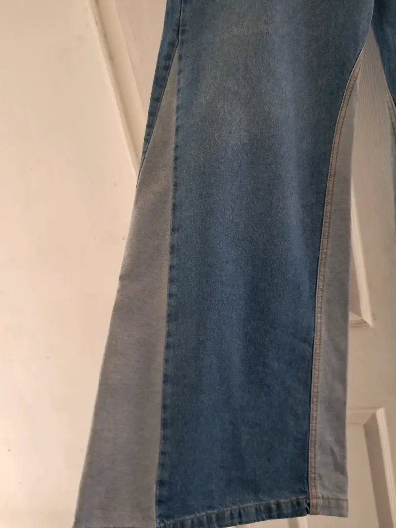 Jeans anchos de mezclilla azul para mujer - 4