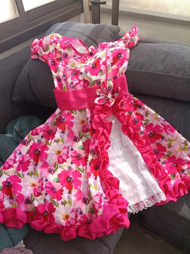 Vestido floral para niña con lazo rosa - 2