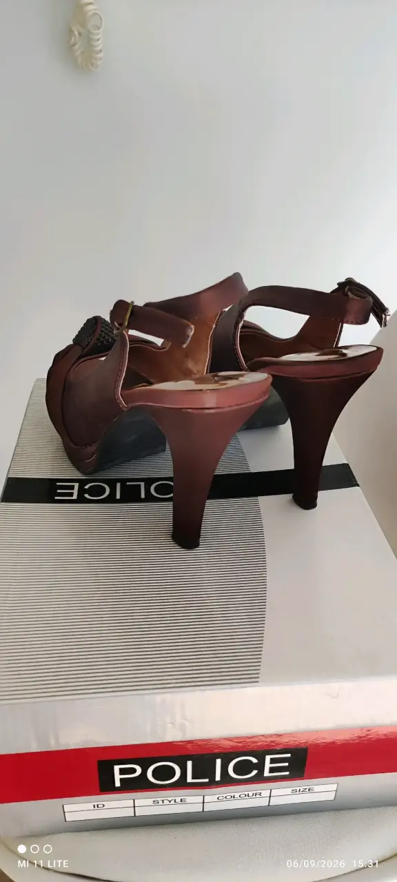 Zapatos de Tacón Alto Café Satinado - 5
