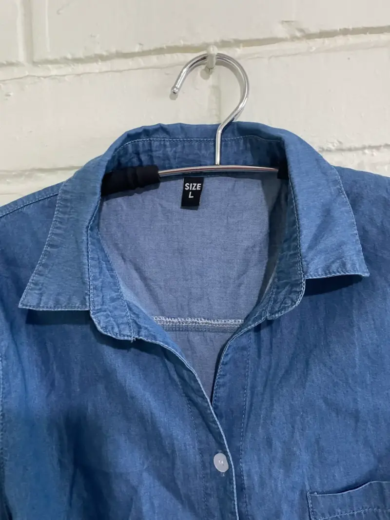 Camisa de mezclilla azul para mujer talla L - 3