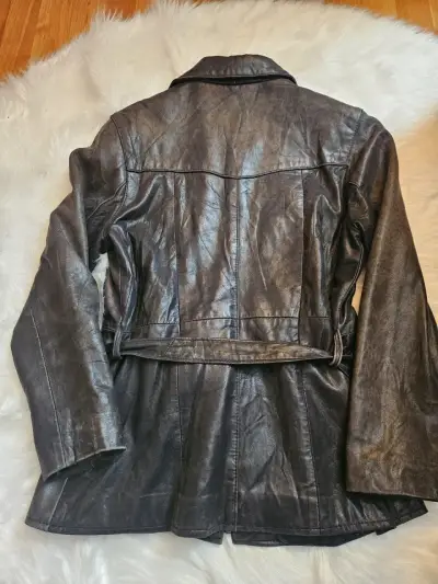 Chaqueta de cuero marrón Bovines con cinturón - miniatura 3