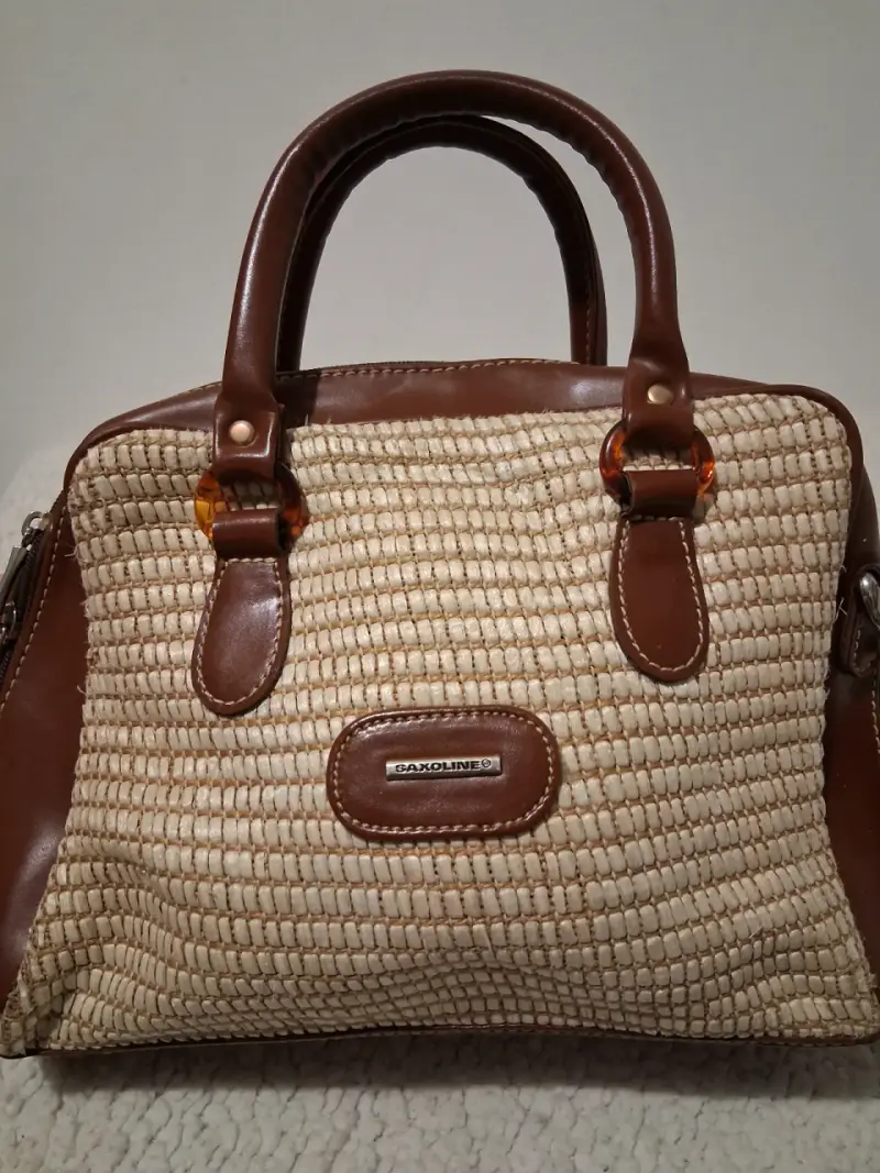 Bolso de mano Saxoline tejido y cuero marrón - 1