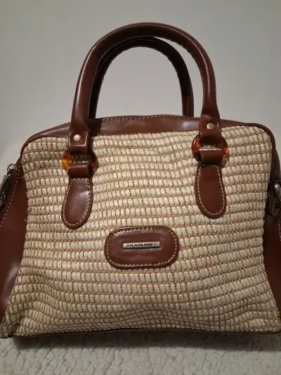 Bolso de mano Saxoline tejido y cuero marrón - miniatura 1
