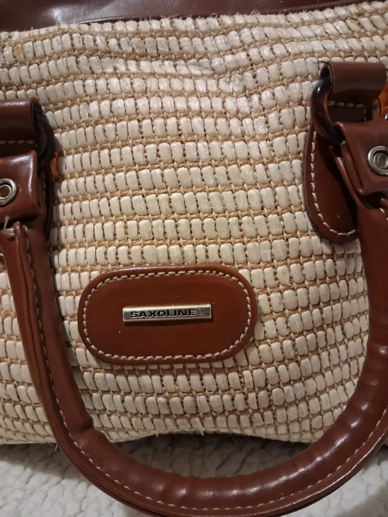 Bolso de mano Saxoline tejido y cuero marrón - 3
