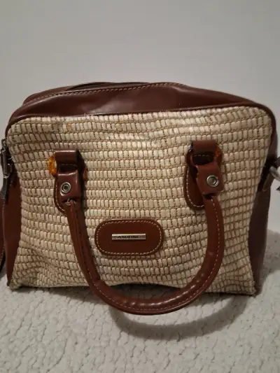 Bolso de mano Saxoline tejido y cuero marrón - miniatura 4