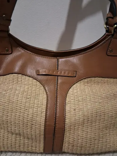 Bolso de mano Matties de cuero y mimbre - miniatura 2