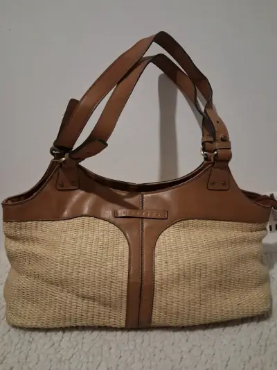 Bolso de mano Matties de cuero y mimbre - miniatura 3