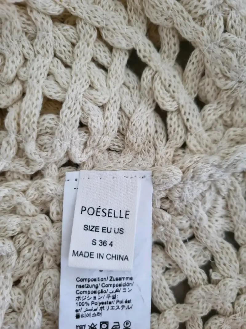 Chaleco tejido a crochet beige con diseño floral - 5
