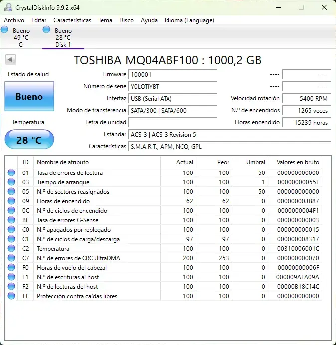 Disco Duro Toshiba 1TB SATA 5400RPM - 5