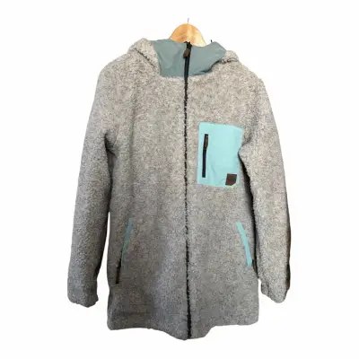 Chaqueta de lana con capucha gris y azul - miniatura 1