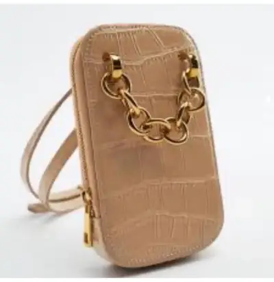 Cartera cruzada beige con cadena dorada - miniatura 3