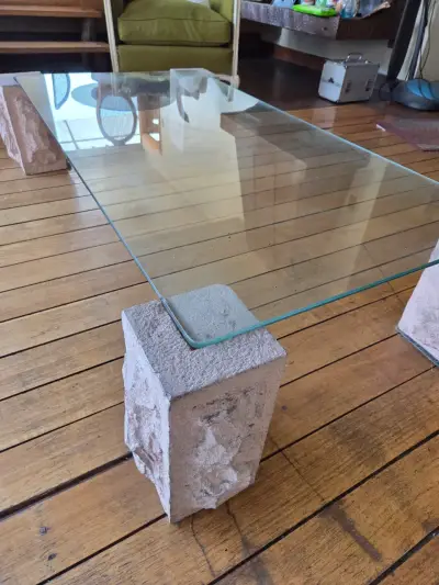 Mesa de centro de vidrio con base de piedras de Pe - miniatura 2