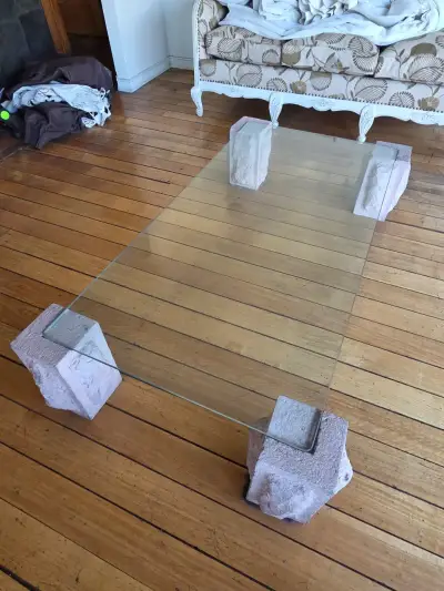Mesa de centro de vidrio con base de piedras de Pe - miniatura 3