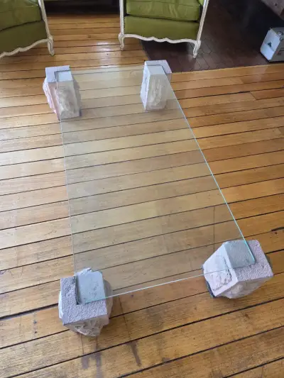 Mesa de centro de vidrio con base de piedras de Pe - miniatura 4