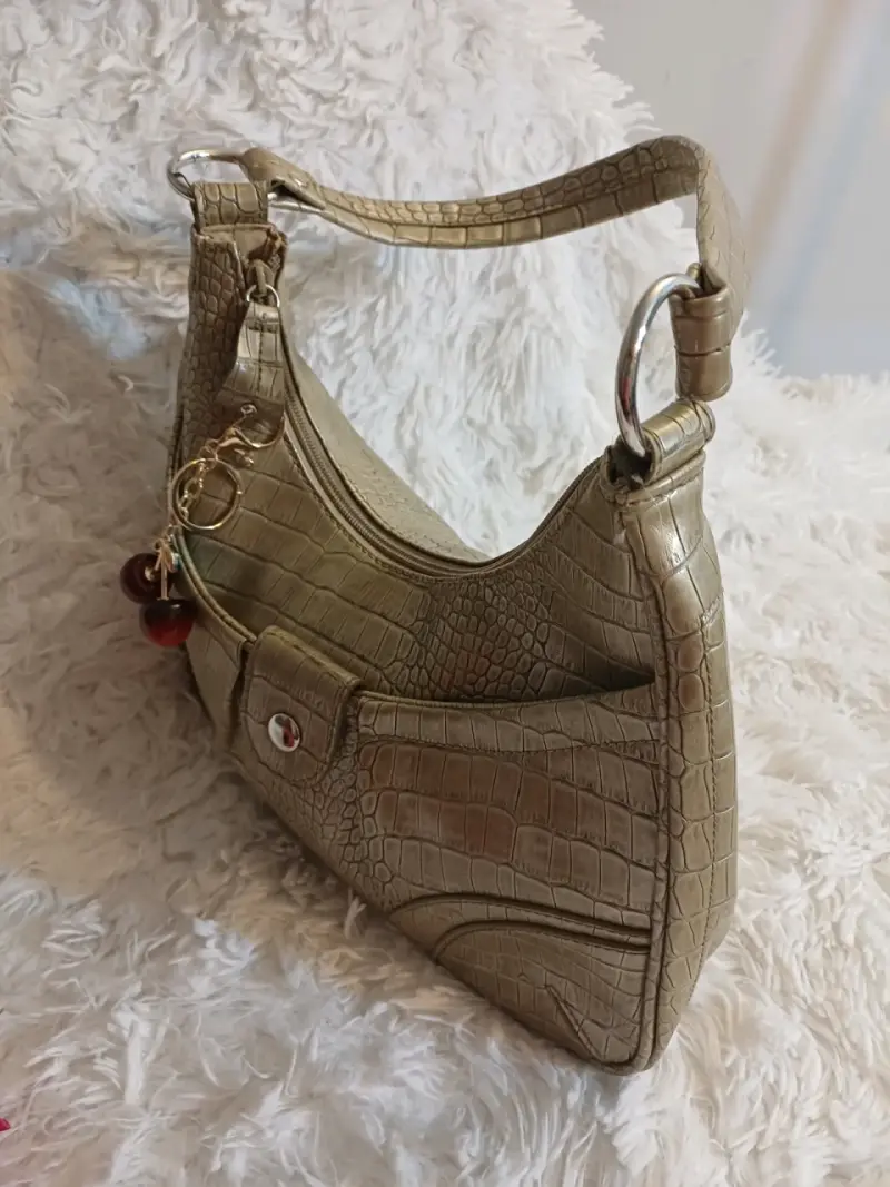 Cartera de Hombro Textura Cocodrilo Beige - 2