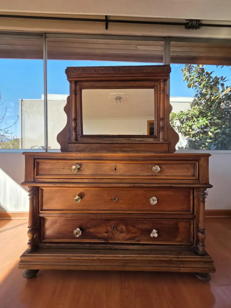 Cómoda de Madera con Espejo Antiguo - 4