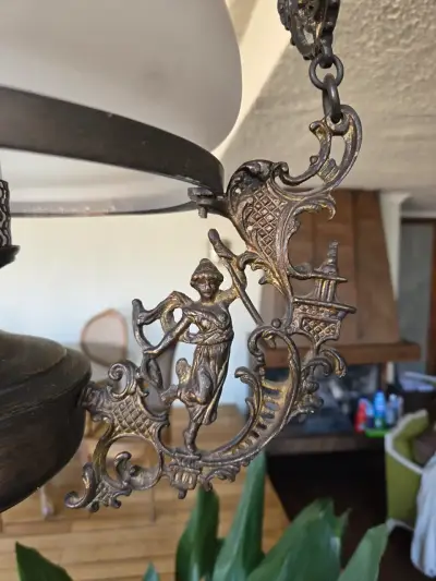 Lámpara colgante vintage de bronce y vidrio - miniatura 4