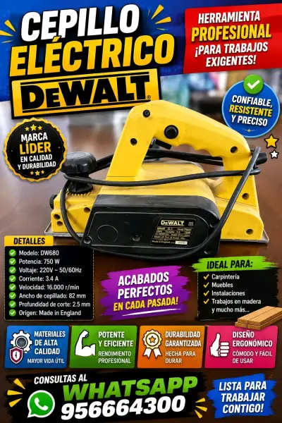 Cepillo Eléctrico DeWalt DW680 para Carpintería - miniatura 2