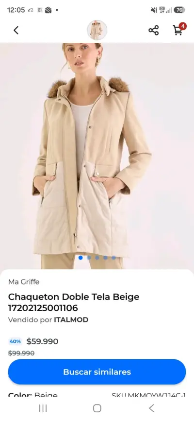 Chaquetón Doble Tela Beige con Capucha - miniatura 2