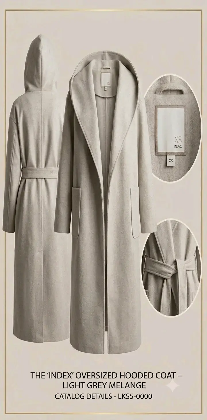 Abrigo con capucha oversize gris claro Index