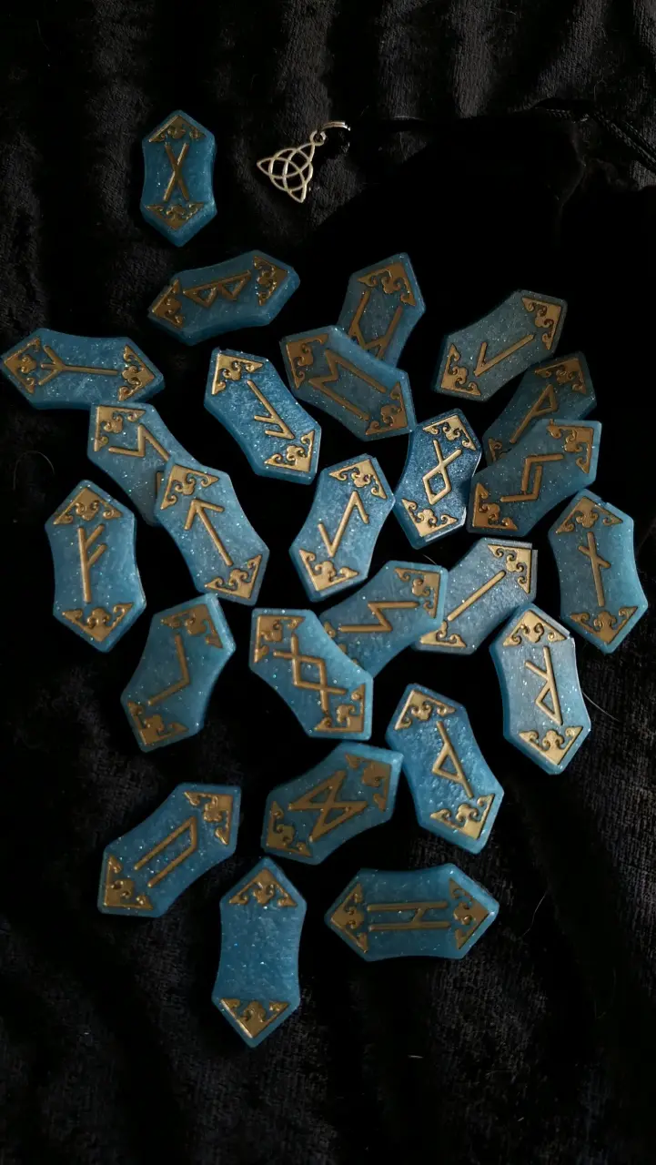 Juego de runas aguamarina con detalles dorados - 2
