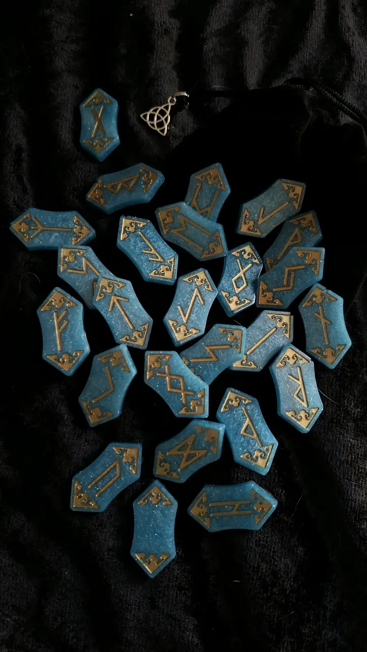 Juego de runas aguamarina con detalles dorados - 5